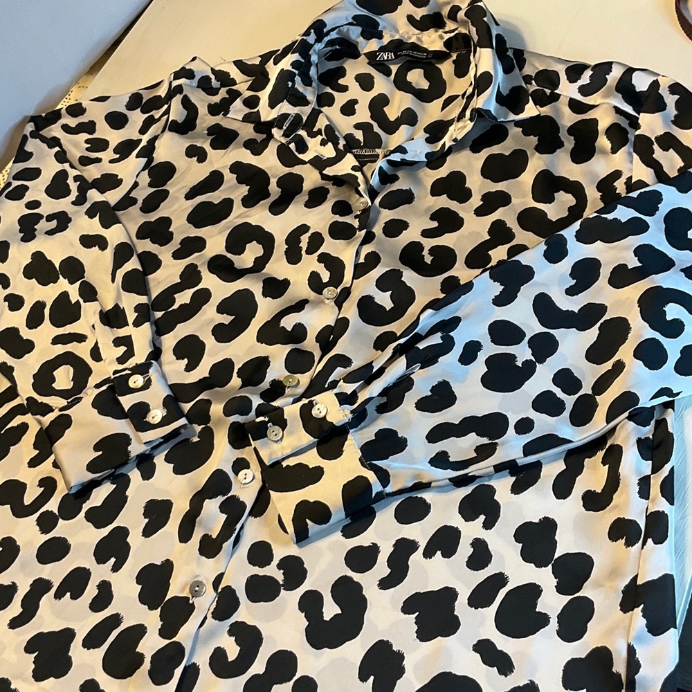 Zara Black and Cream Animal Print Shirt